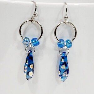 Czechoslovakian Turquoise Blue Glass Dagger Earrings Lightweight Minimalist